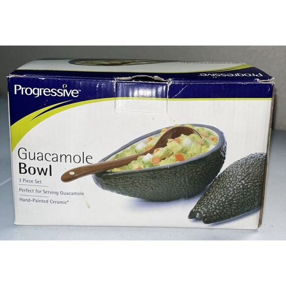"The Avocado" Guacamole Dip Serving Bowl with Serving spoon. Hand Painted - Picture 1 of 11